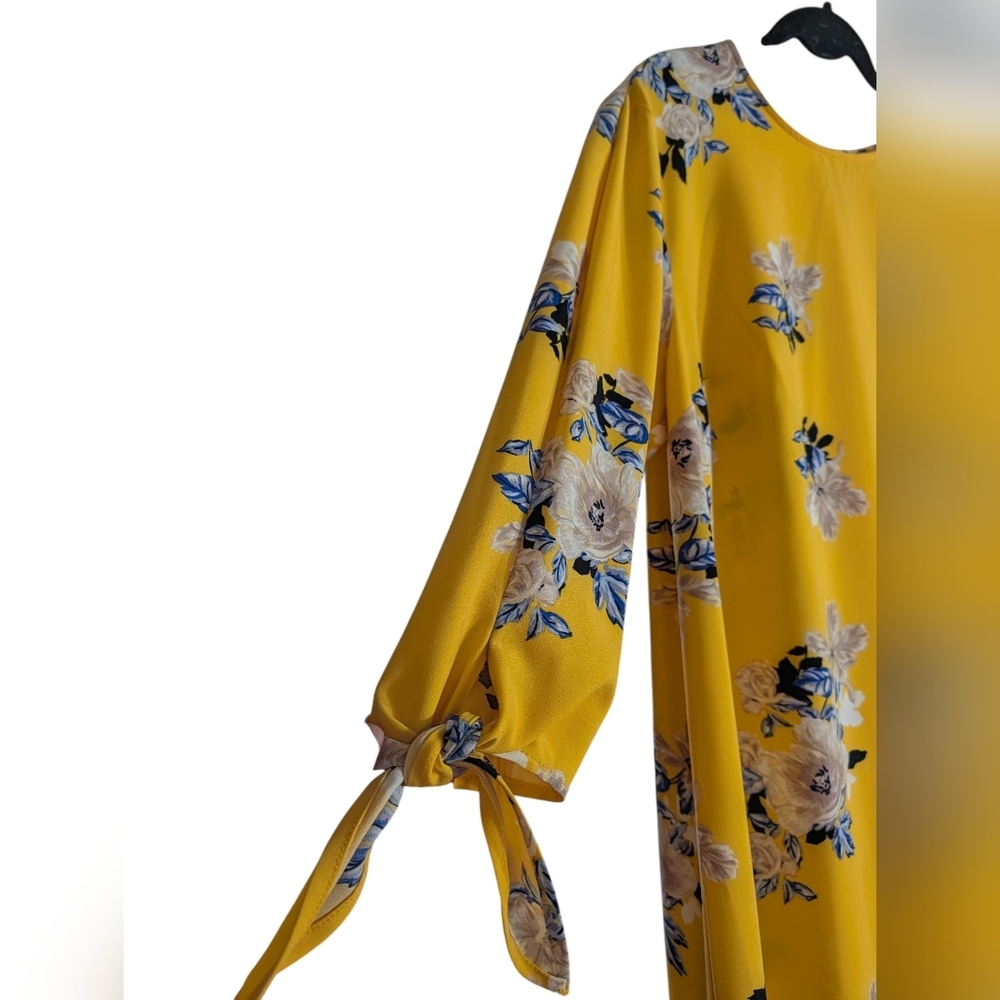 Ava & Viv Yellow Floral Dress Size XL Tie Sleeve Shift Lightweight Spring Summer - Picture 4 of 9